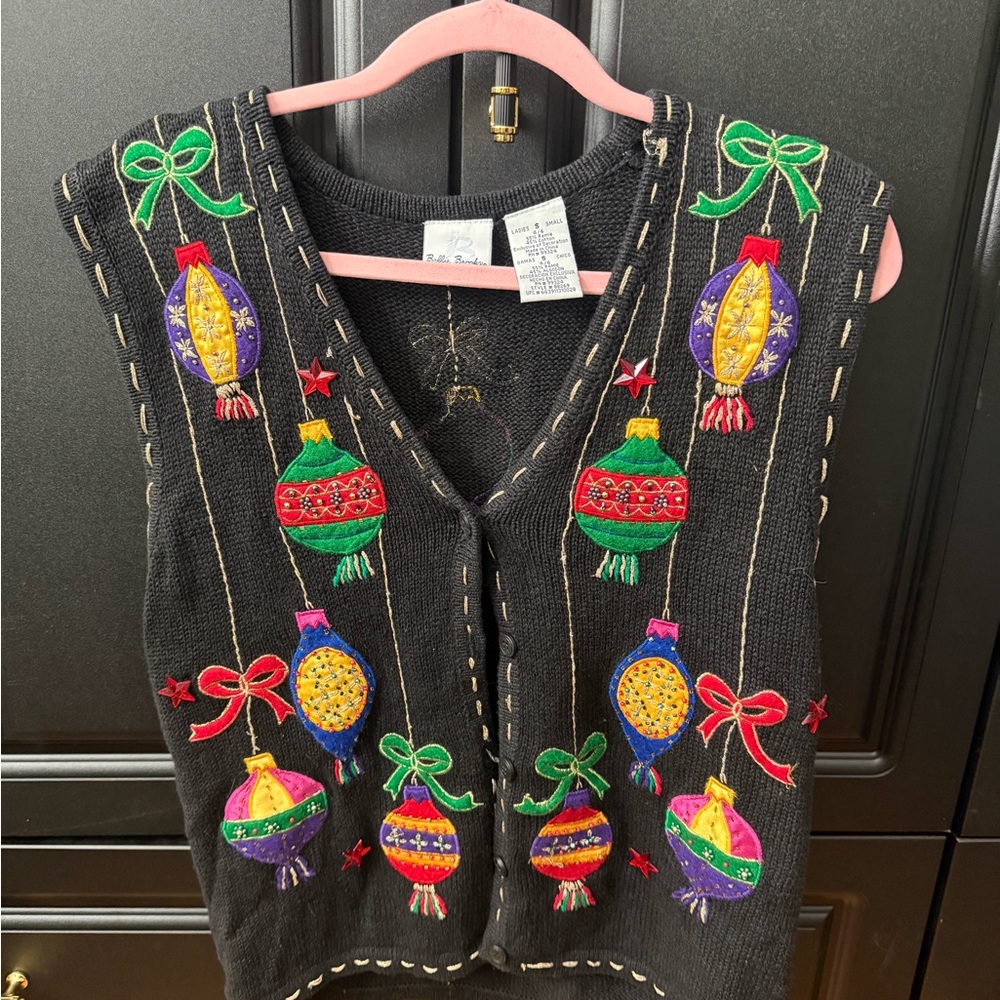 Bobbie Brooks Black Embroidered Vest Christmas Ornaments